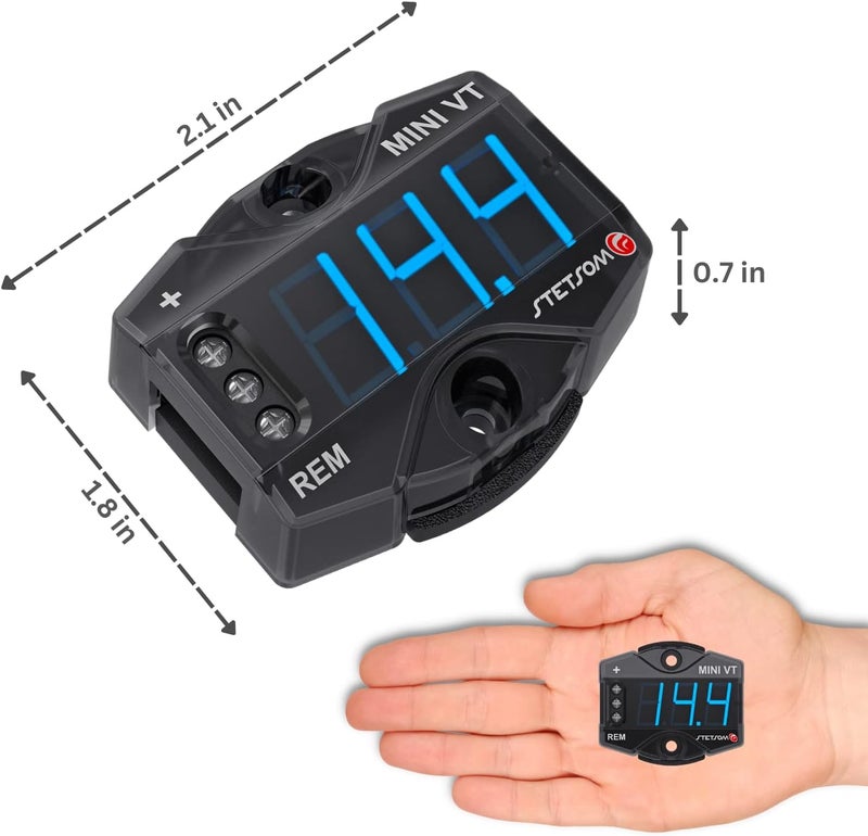 Stetsom MiniVT Digital Display Mini Voltmeter High Accuracy Blue LED 7V~30V Automotive Car Motorcycle Battery Voltage Panel Meter Easy Connection Remote Power for Car Audio Systems - Image 3
